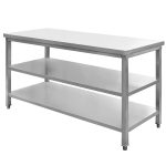 Nerūsējošā tērauda centrālais galds ar 2 plauktiem Mega-M S-150 cm G-60 cm H-85 cm N