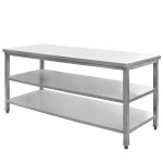 Nerūsējošā tērauda centrālais galds ar 2 plauktiem Mega-M S-180 cm G-60 cm H-85 cm N