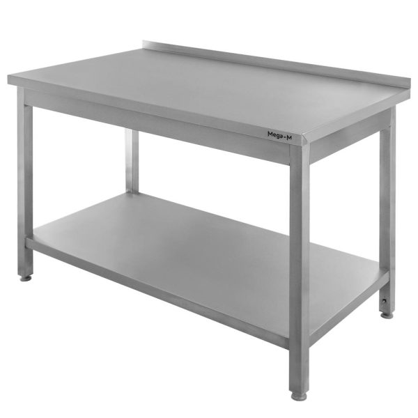 Nerūsējošā tērauda galds pie sienas ar plauktu metināts Mega-M S-120 cm G-70 cm H-85 cm N