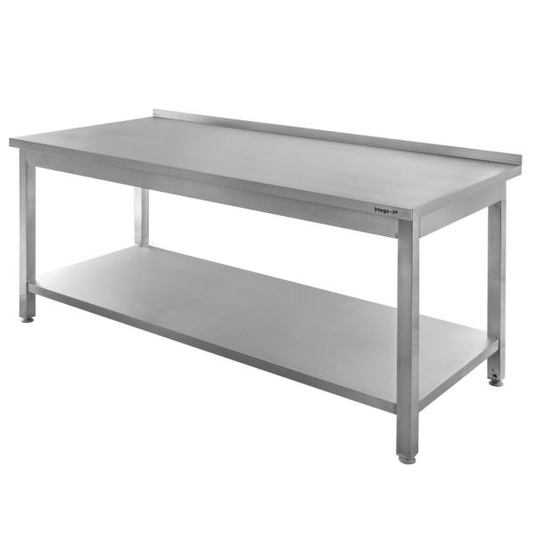 Nerūsējošā tērauda galds pie sienas ar plauktu metināts Mega-M S-200 cm G-70 cm H-85 cm N