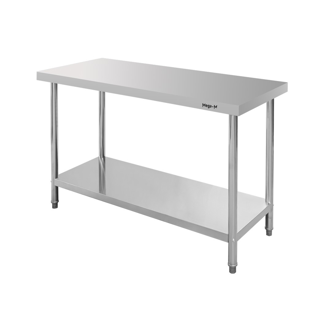 11112025691349d24c5da.jpeg Nerūsējošā tērauda centrālais galds ar plauktu Mega-M STANDARD S-120 cm G-70 cm H-85 cm N - Image 1