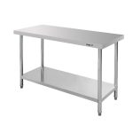 Nerūsējošā tērauda centrālais galds ar plauktu Mega-M STANDARD S-140 cm G-70 cm H-85 cm N