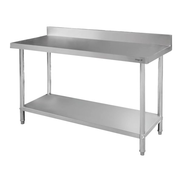 Nerūsējošā tērauda galds pie sienas ar plauktu Mega-M STANDARD S-140 cm G-70 cm H-85 cm N