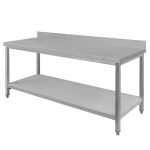 Nerūsējošā tērauda galds pie sienas novietojams ar plauktu Mega-M S-180 cm G-60 cm H-85 cm N