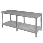 Nerūsējošā tērauda centrālais galds ar plauktu un 6 kājām Mega-M S-180 cm G-70 cm H-85 cm N