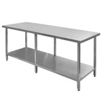 Nerūsējošā tērauda centrālais galds ar plauktu un 6 kājām Mega-M S-220 cm G-60 cm H-85 cm N