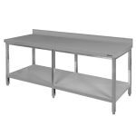Nerūsējošā tērauda sienas galds ar plauktu un 6 kājām Mega-M S-200 cm G-70 cm H-85 cm N