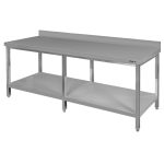 Nerūsējošā tērauda galds pie sienas ar plauktu un 6 kājām Mega-M S-220 cm G-80 cm H-85 cm N
