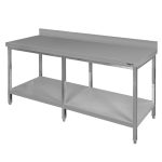 Nerūsējošā tērauda sienas galds ar plauktu un 6 kājām Mega-M S-180 cm G-80 cm H-85 cm N