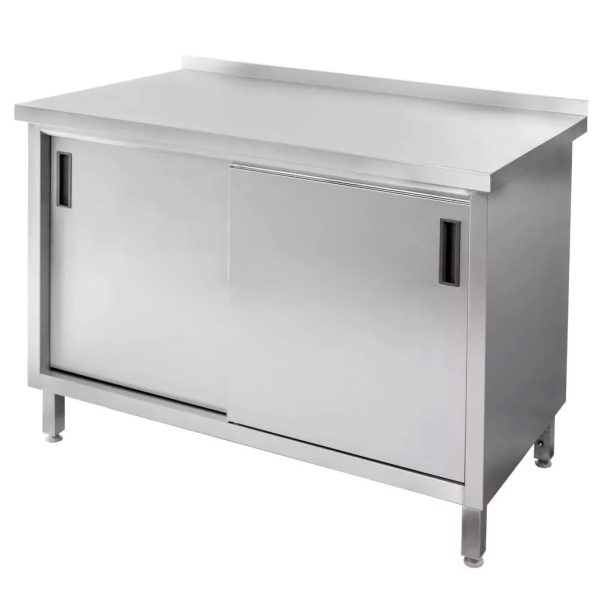 Nerūsējošā tērauda galds pie sienas ar skapi metināts Mega-M S-100 cm G-70 cm H-85 cm N