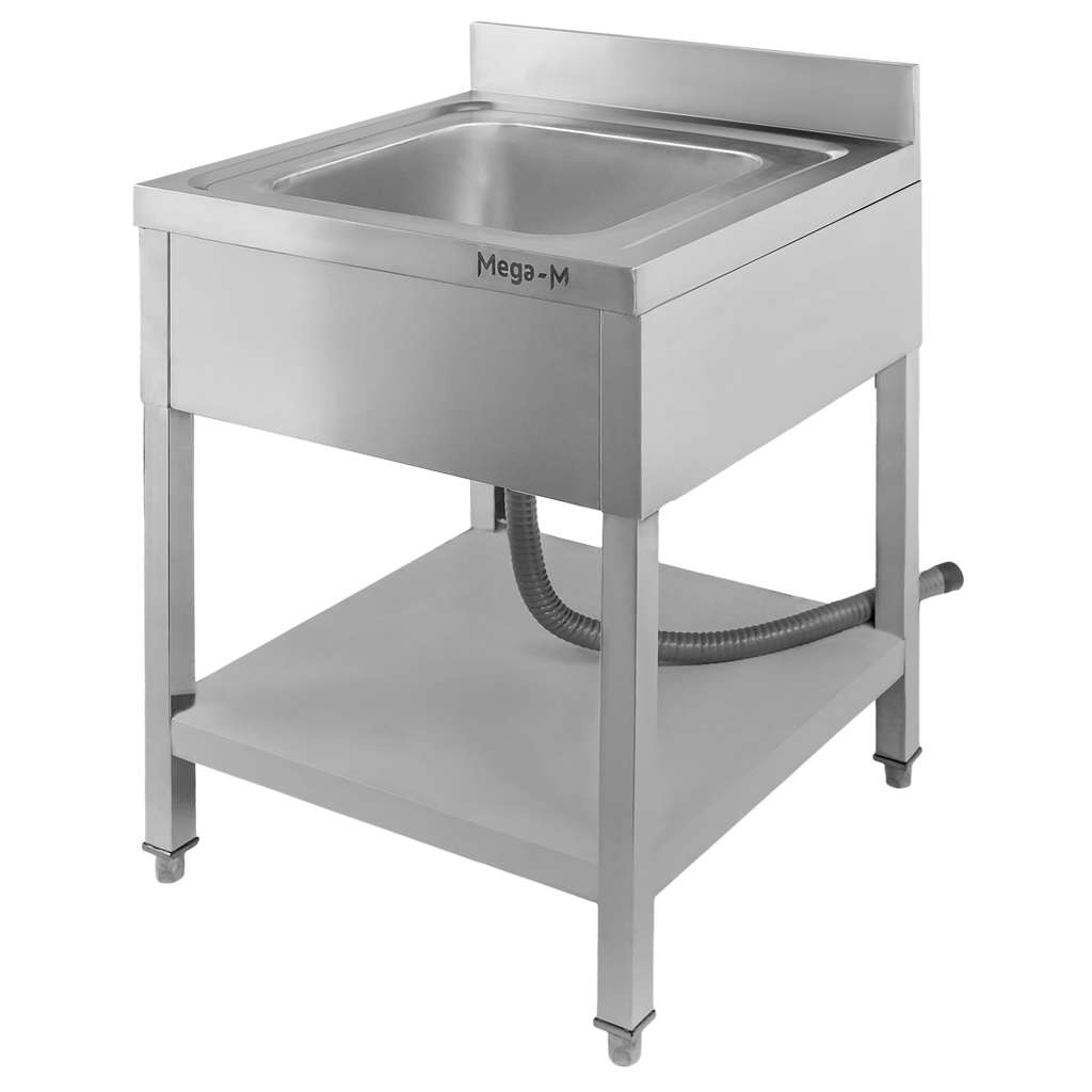 111120256913592387529.jpeg Nerūsējošā tērauda izlietne ar vienu kameru, pie sienas, ar plauktu Mega-M S-60 cm G-70 cm H-85 cm N - Image 1