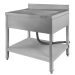 Nerūsējošā tērauda izlietne viena nodalījuma pie sienas ar plauktu Mega-M S-80 cm G-70 cm H-85 cm N