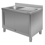 Nerūsējošā tērauda sienas galds ar izlietni kreisajā pusē un skapi Mega-M S-120 cm G-70 cm H-85 cm N