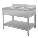 Nerūsējošā tērauda 2-kameru izlietne pie sienas ar plauktu Mega-M S-100 cm G-70 cm H-85 cm N