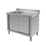Nerūsējošā tērauda galds pie sienas ar izlietni kreisajā pusē un skapi Mega-M S-100 cm G-60 cm H-85 cm N