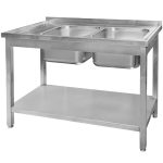Nerūsējošā tērauda izlietne 2-kameru pie sienas metināta ar plauktu Mega-M S-120 cm G-60 cm H-85 cm N