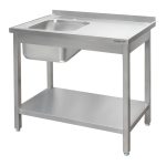 Nerūsējošā tērauda sienas galds ar izlietni kreisajā pusē un plauktu, metināts Mega-M S-120 cm G-60 cm H-85 cm N