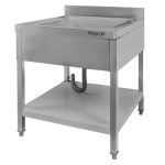 Nerūsējošā tērauda vienas kameras izlietne pie sienas ar plauktu Mega-M S-70 cm G-70 cm H-85 cm N