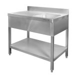 Nerūsējošā tērauda galds pie sienas ar izlietni labajā pusē un plauktu Mega-M S-100 cm G-60 cm H-85 cm N