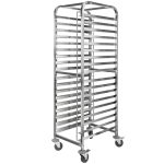 Nerūsējošā tērauda transporta ratiņi 18 plaukti paplātēm S-60 cm x G-40 cm Mega-M S-62 cm G-47 cm H-174 cm N