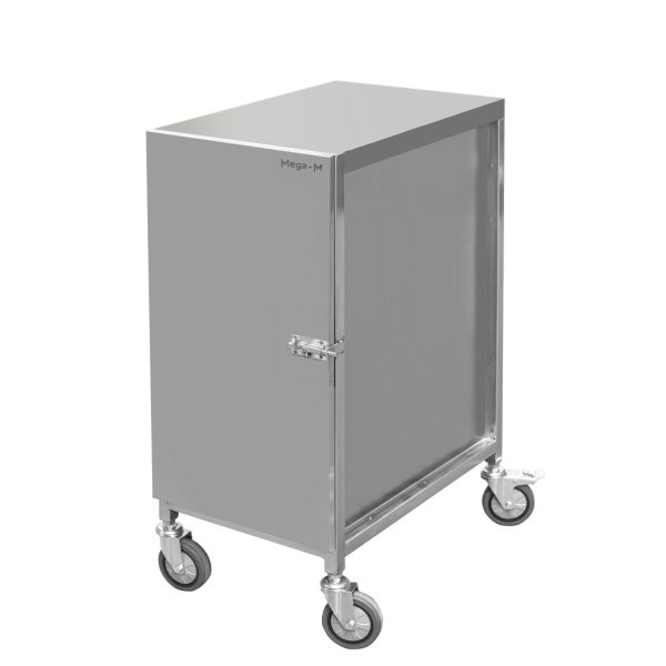 Nerūsējošā tērauda transporta ratiņi noslēdzami GN traukiem Mega-M S-38 cm G-55 cm H-90 cm N