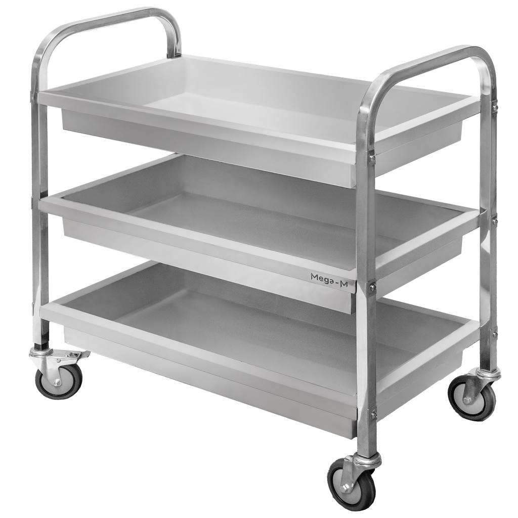 1111202569135a2b6d111.jpeg Nerūsējošā tērauda servēšanas ratiņi ar 3 dziļiem plauktiem Mega-M S-95 cm G-50 cm H-95 cm N - Image 1