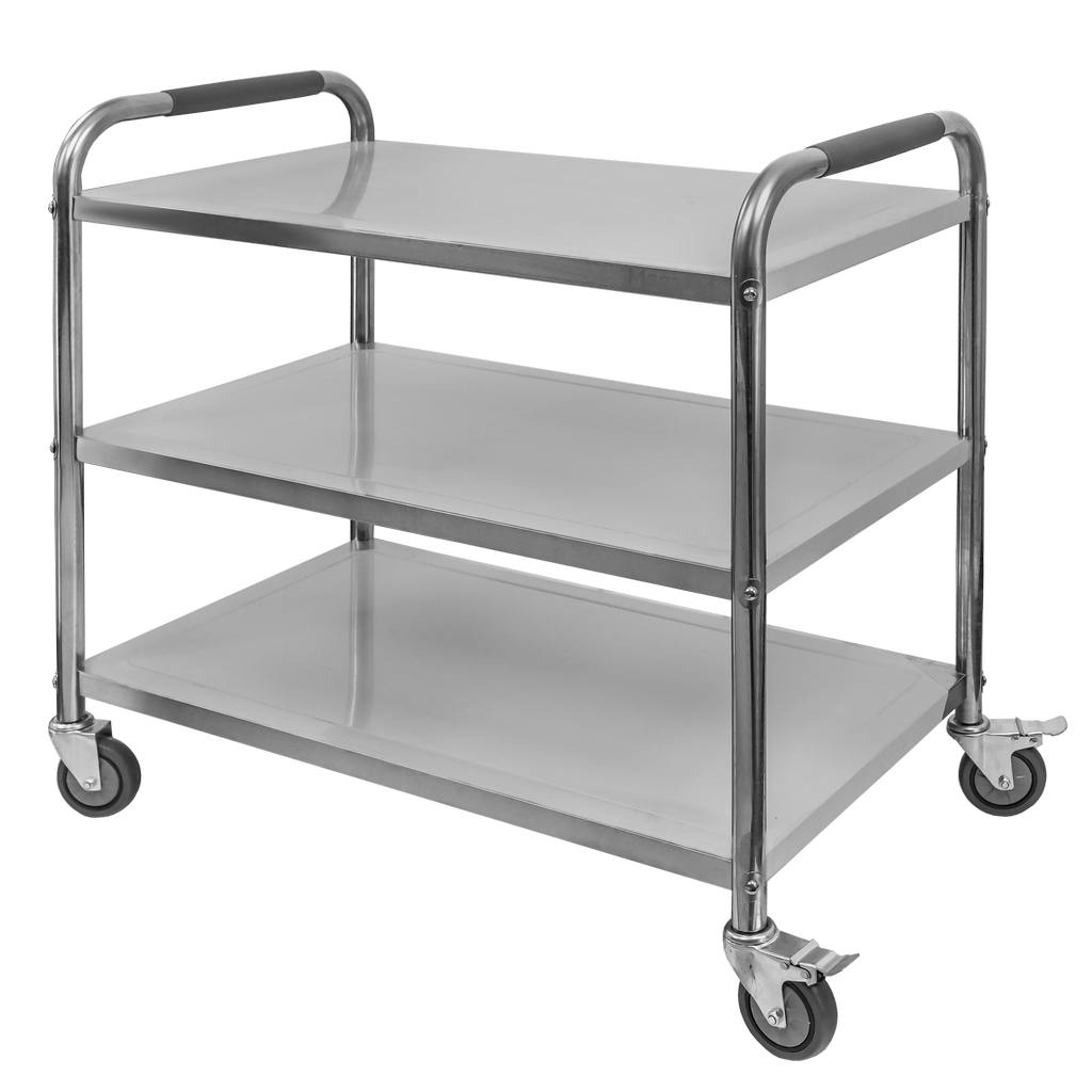 1111202569135a303fe82.jpeg Nerūsējošā tērauda viesmīļu ratiņi ar 3 plauktiem Mega-M STANDARD S-90 cm G-50 cm H-90 cm N - Image 1