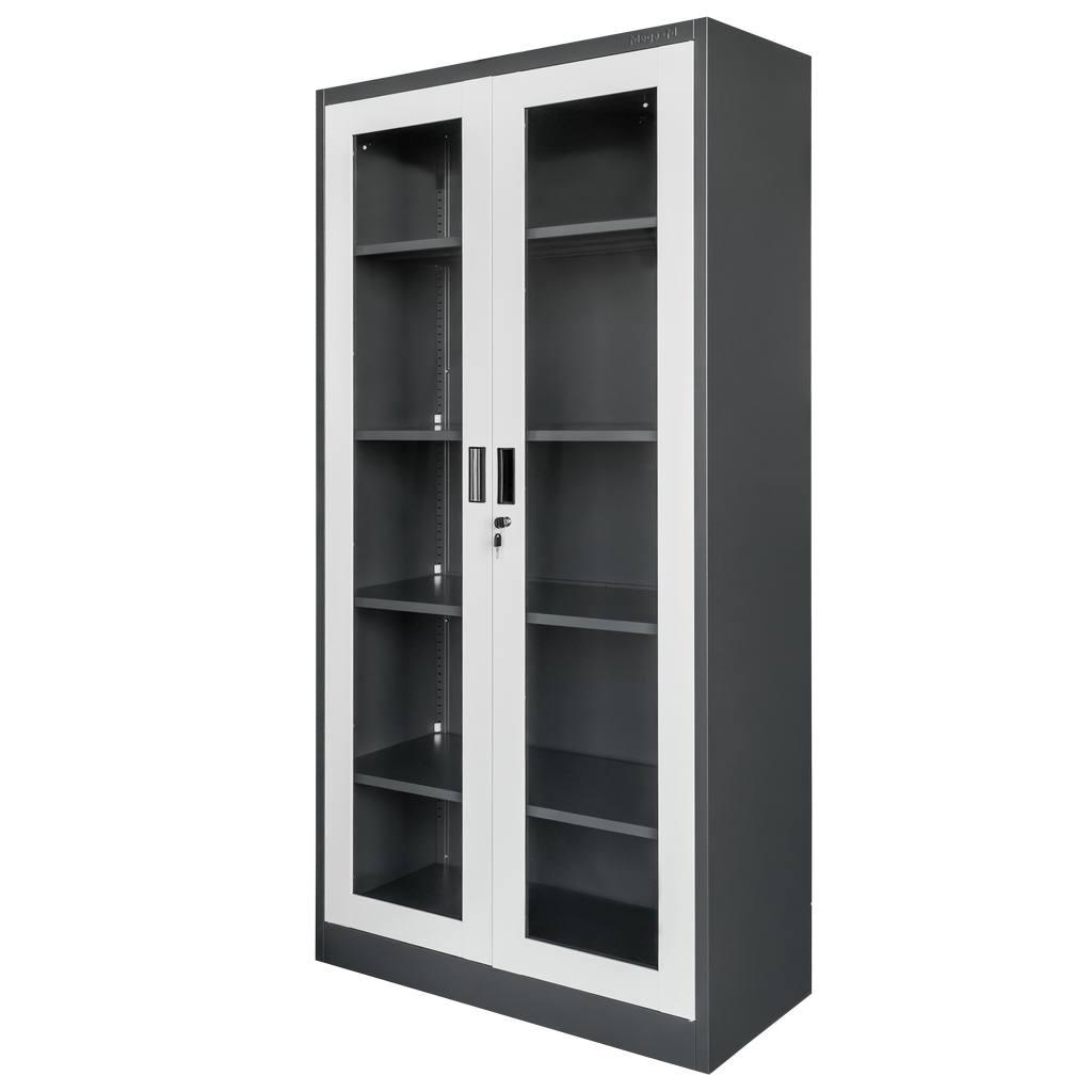 1111202569135a4753dfd.jpeg Metāla biroja skapis Mega-M WENUS W-07 dokumentiem stiklotām durvīm grafīta / pelēka priekšpuse P- 90 cm D- 40 cm A-185 cm skrūvējams N - Image 1