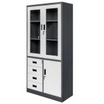Metāla biroja skapis Mega-M WENUS W-11 dokumentiem stiklots ar atvilktnēm grafīta / pelēka priekšpuse S- 90 cm G- 40 cm H-185 cm saskrūvējams N