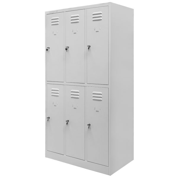 Metāla garderobes skapis Mega-M J-90/6 6 durvju pelēks S-90 cm G-50 cm H-180 cm skrūvējams N