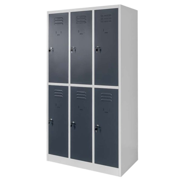 Metāla ģērbtuves skapis Mega-M J-90/6 6 durvju pelēks/ grafīta priekšpuse S-90 cm G-50 cm H-180 cm skrūvējams N