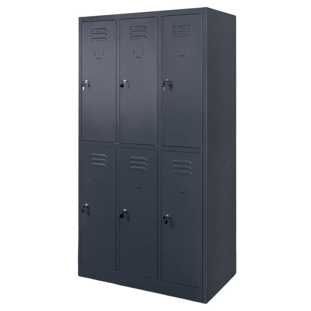 1111202569135acc4c0f5.jpeg Darba drošības ģērbtuves skapis ar nodalījumiem Mega-M J-90/6 6 durvju grafīta S-90 cm G-50 cm H-180 cm saskrūvējams N - Image 1