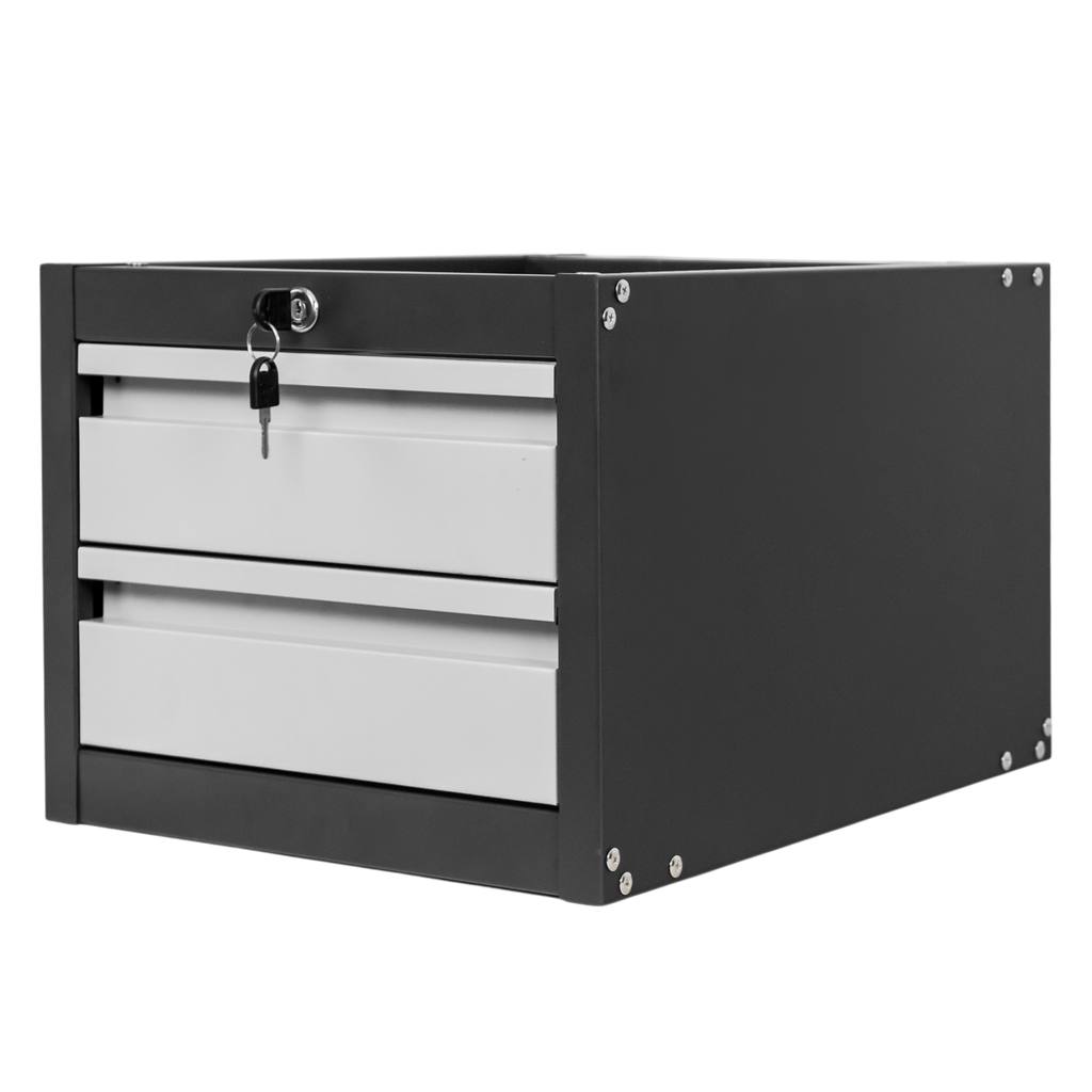 1111202569135b96145ce.jpeg Instrumentu skapis Mega-M darba galdiem 2 atvilktnes S-37 cm x G-48,6 cm x H-34 cm sistēma 01 grafīts/pelēka priekšpuse N - Image 1