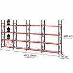 Noliktavas plaukts 4-plauktu Mega-M FORTIS H-200 cm L-642,50 cm G-60 cm komplekts ( 4 moduļi x 150 cm) N