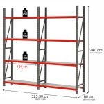 Noliktavas plaukts ar 4 plauktiem Mega-M FORTIS H-240 cm L-325,50 cm G-60 cm komplekts ( 2 moduļi x 150 cm) N