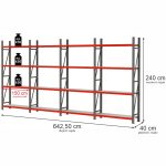 Noliktavas plaukts 4-plauktu Mega-M FORTIS H-240 cm L-642,50 cm G-40 cm komplekts ( 4 moduļi x 150 cm) N