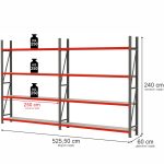Noliktavas plaukts 4-plauktu Mega-M FORTIS H-240 cm L-525,50 cm G-60 cm komplekts ( 2 moduļi x 250 cm) N
