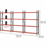 Noliktavas plaukts 4 līmeņu Mega-M FORTIS H-240 cm L-634 cm G-40 cm komplekts (3 moduļi x 200 cm) N