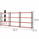Noliktavas plaukts 4-plauktu Mega-M FORTIS H-240 cm L-784 cm G-40 cm komplekts ( 3 moduļi x 250 cm) N