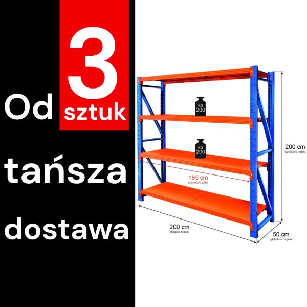Noliktavas plaukts ar 4 plauktiem Mega-M FORTIS LIGHT H-200 cm L-200 cm G-50 cm bāzes modulis (piegāde uz paletēm) N