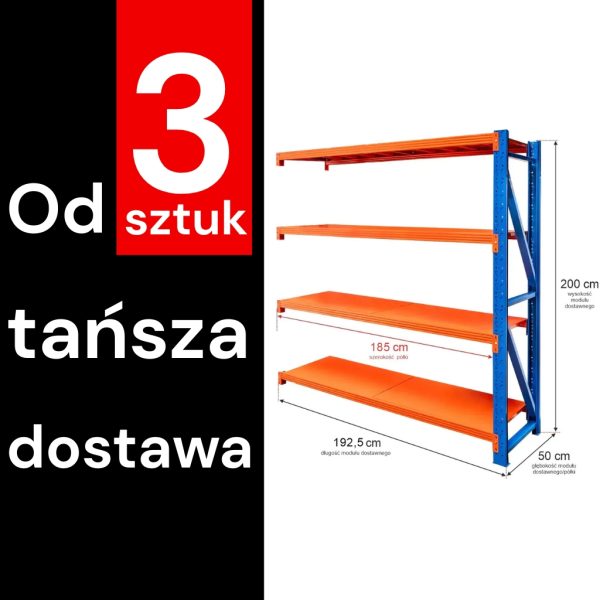 Noliktavas plaukts ar 4 plauktiem Mega-M FORTIS LIGHT H-200 cm L-192,5 cm G-50 cm papildus modulis (piegāde uz paletes) N