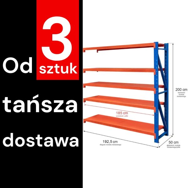 Noliktavas plaukts ar 5 plauktiem Mega-M FORTIS LIGHT H-200 cm L-192,5 cm G-60 cm papildu modulis (piegāde uz paletēm) N