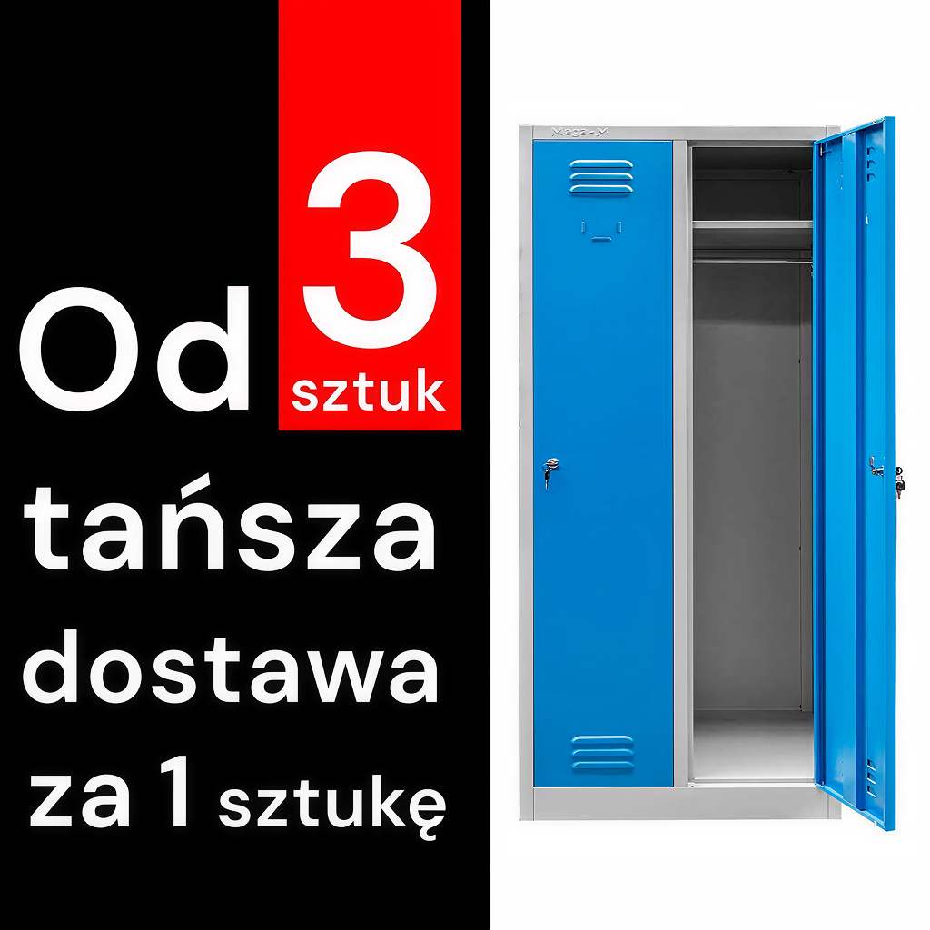 23122025694a757e05049.jpeg Ģērbtuves skapis Mega-M J-80 2 durvju pelēks/ zila priekšpuse P-80 cm Dz-50 cm A-180 cm skrūvējams (piegāde uz paletes) N - Image 1