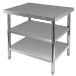 Nerūsējošā tērauda centrālais galds ar 2 plauktiem Mega-M X STANDARD S-100 cm G-60 cm H-85 cm N