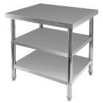 Nerūsējošā tērauda centrālais galds ar 2 plauktiem Mega-M X STANDARD S-80 cm G-70 cm H-85 cm N