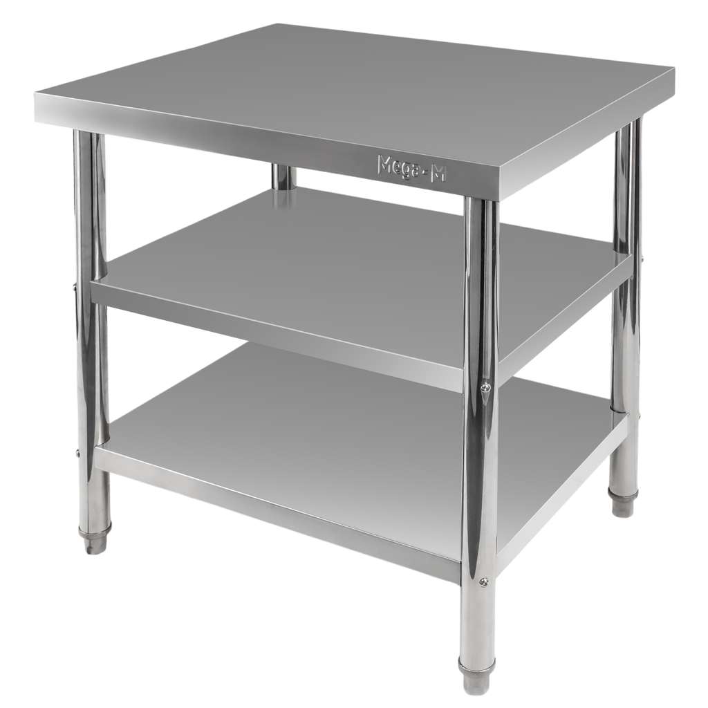 23122025694a75b49b198.jpeg Nerūsējošā tērauda centrālais galds ar 2 plauktiem Mega-M X STANDARD S-80 cm G-70 cm H-85 cm N - Image 1