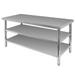 Nerūsējošā tērauda centrālais galds ar 2 plauktiem Mega-M X STANDARD S-160 cm G-70 cm H-85 cm N