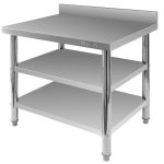 Nerūsējošā tērauda galds pie sienas liekams ar 2 plauktiem Mega-M X STANDARD S-100cm G-60 cm H-85 cm N