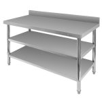 Nerūsējošā tērauda galds pie sienas ar 2 plauktiem Mega-M X STANDARD S-140cm G-60 cm H-85 cm N