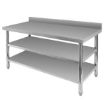 Nerūsējošā tērauda galds pie sienas ar 2 plauktiem Mega-M X STANDARD S-150cm G-70 cm H-85 cm N